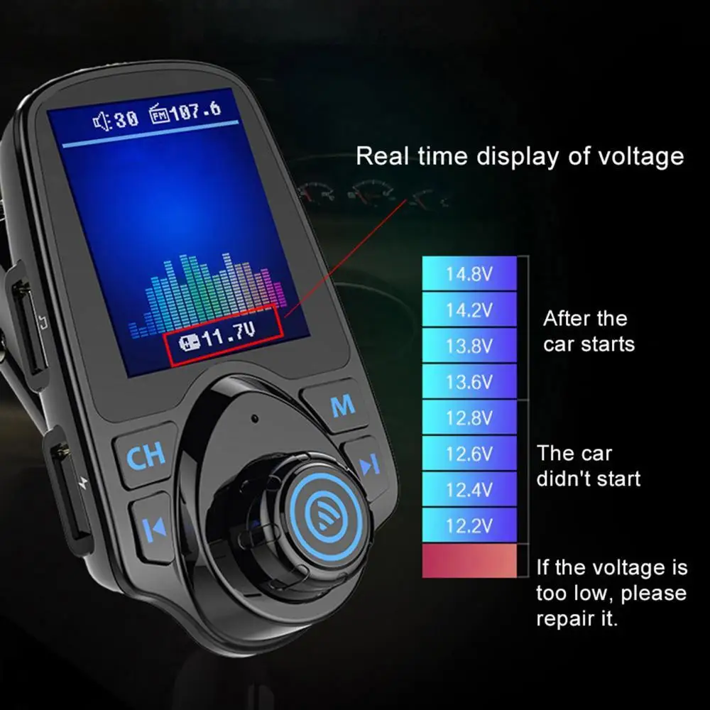 

Bluetooth 5.0 FM Transmitter Modulator Color Screen Wireless Hands-free Car MP3 Player Dual USB Charger with Remote Control