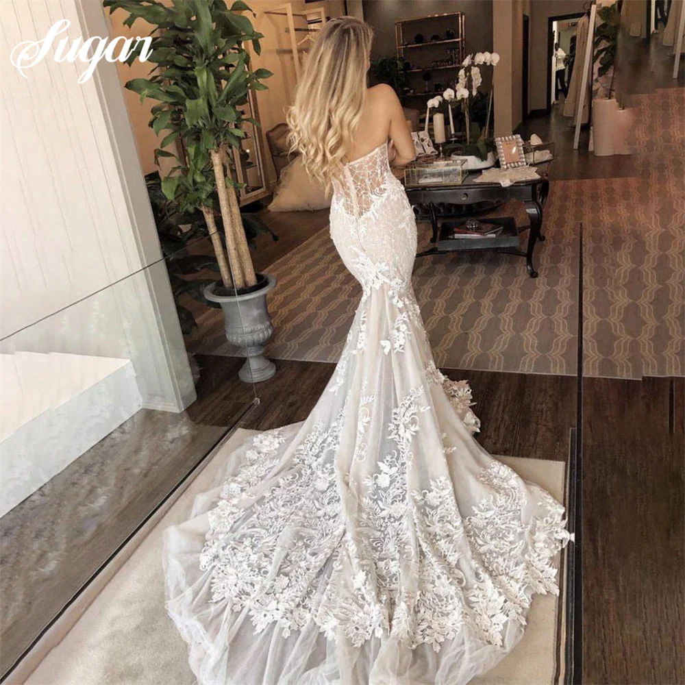 

Mermaid Wedding Dress Sweetheart Bride Dress Appliqued Lace Boho Wedding Gown Vestidos de novia Wedding Dress For Civil Wedding