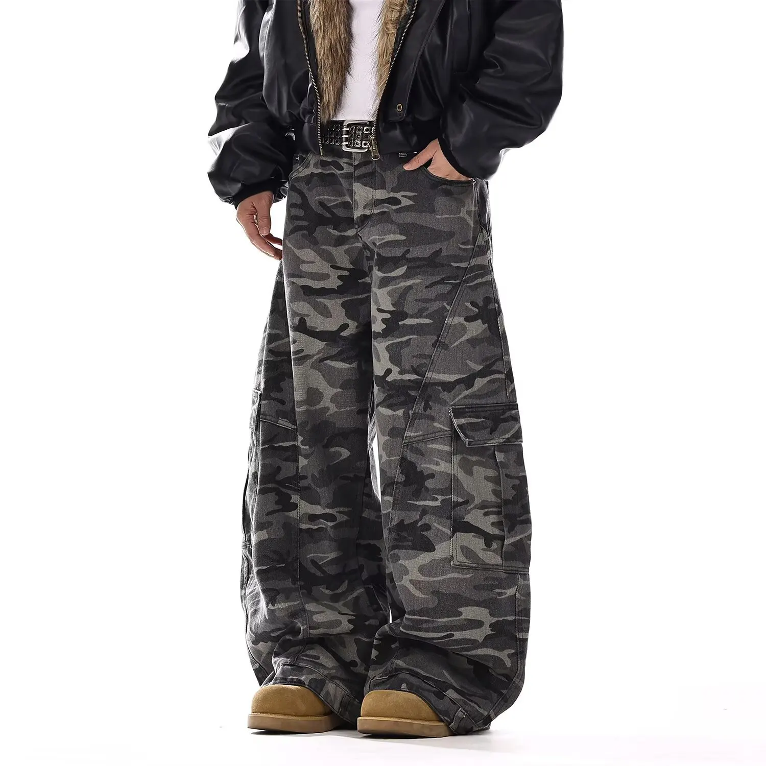 Loose Casual Men's Workwear Jeans Spring Autumn Thin Camouflage Pants American Trendy Loose Long Trousers Street Style Basic