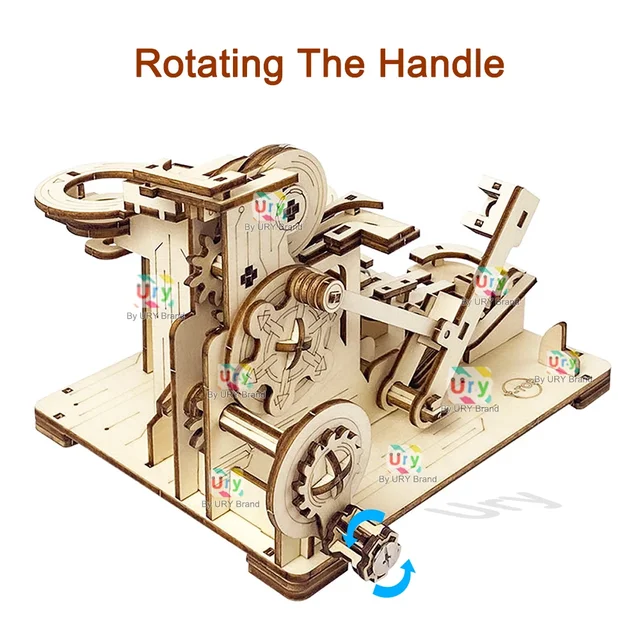 Ury 3D Wooden Puzzles Catapult Track Device Marble Run Set Mechanical Manual Model Science Maze Ball Assembly Toy Gift for Boys 4