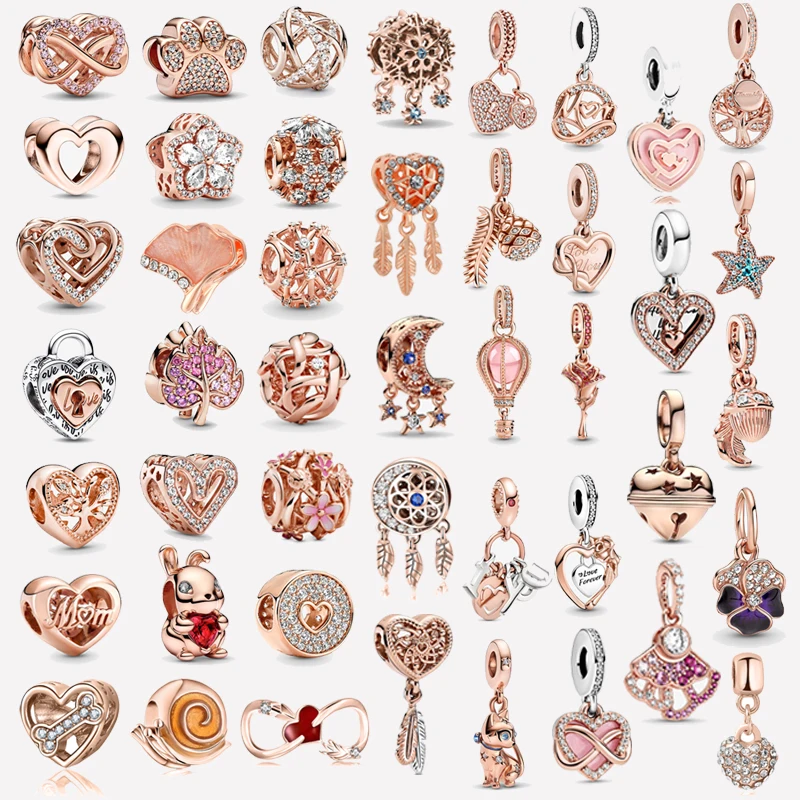 

2Pc/lot 45Style Rose Gold Heart & Leaves & Animal Charm Bead Pendant Fit Pandoro Bracelet & Necklace For Women DIY Jewelry Gift