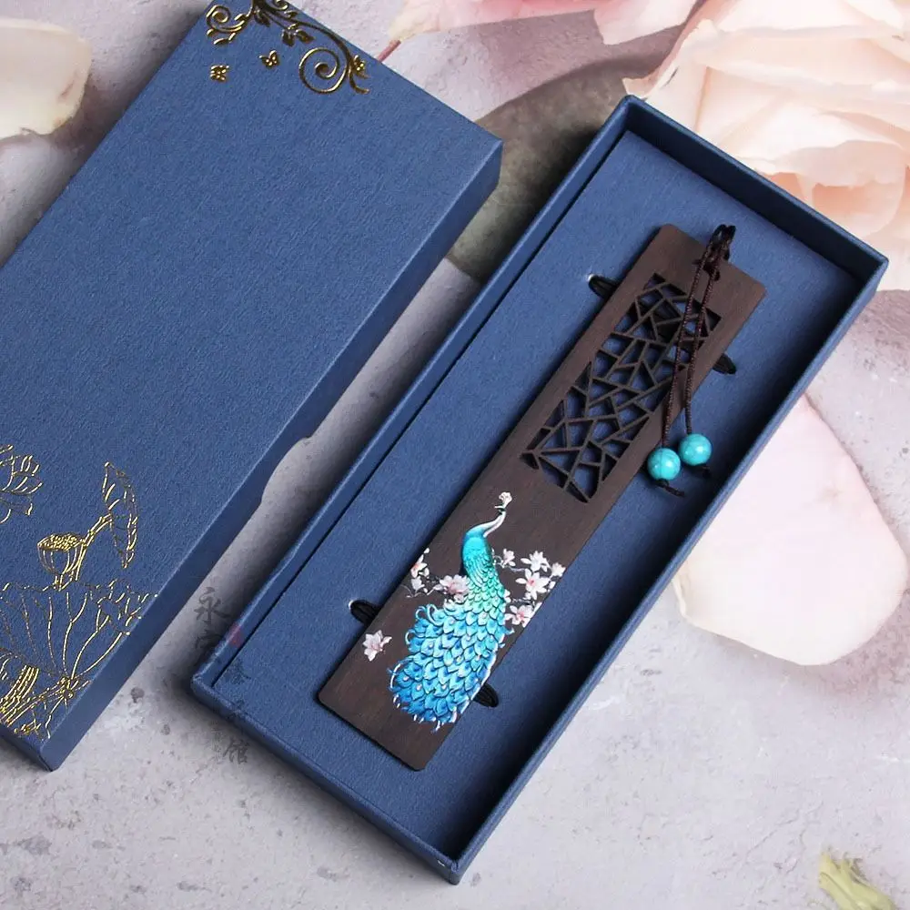 Chinese Style Wooden Bookmark Retro Carving Ebony Book Clip Pagination Mark Learning Stationery School Office Supplies