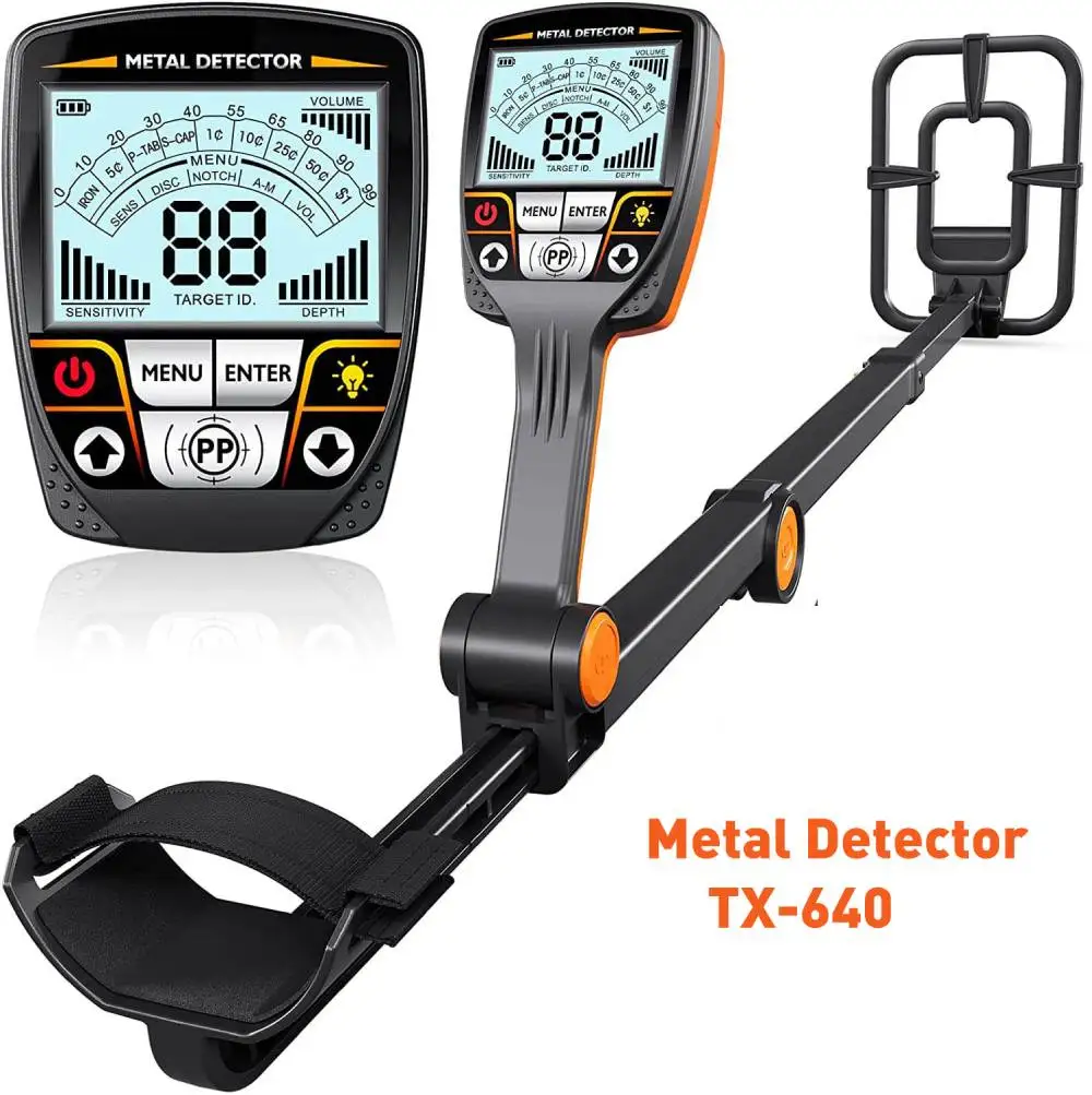 TX630 TX640 Foldable Metal Detector Gold Mine Treasure Hunting Detector Pinpoint Target ID Cursor LCD Display 4