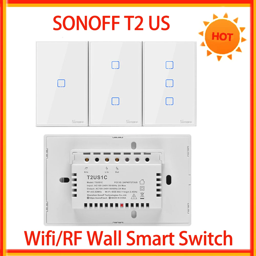

Sonoff T2 WiFi умный настенный сенсорный выключатель света US 1 2 3 Gang RF беспроводной пульт дистанционного управления Умный дом контроллер работает с Alexa Google