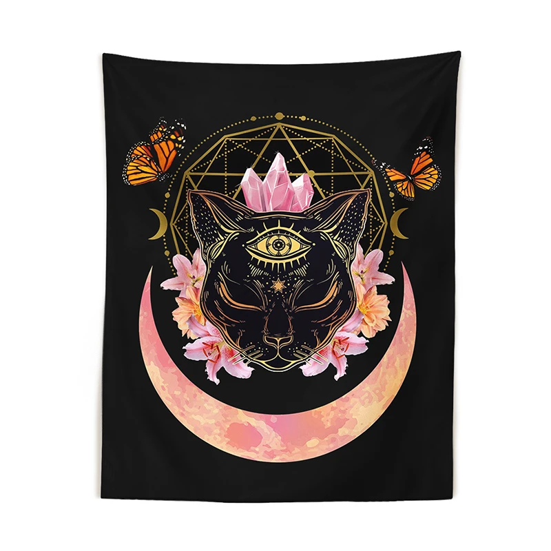 Cat Witch Tapestry Wall Hanging moon star Tarot Butterfly Psychedelic black Trippy Tapestry Psychedelic Wall Prints Decor tapestry decorations