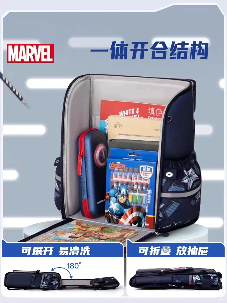 2023 Disney New School Bag For Boys Iron Spider Man Captain America Primary Student Shoulder Orthopedic Backpack Gifts Mochila