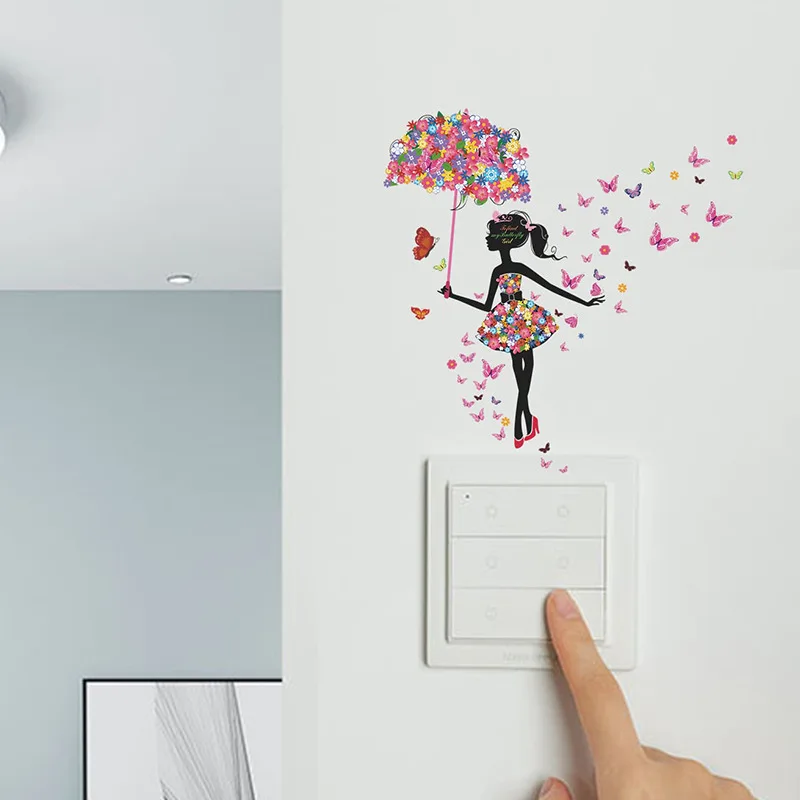 Description Picture 3 of itemwall stickers switch loveliness Butterfly girl children's room living room porch home decoration mural Self-adhesive Wall Decals