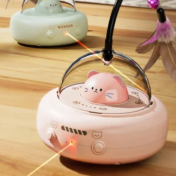 Giocattolo Interattivo per Gatti con Piume e Laser, 360° °   Evitamento ostacoli, standby automatico, ricarica USB