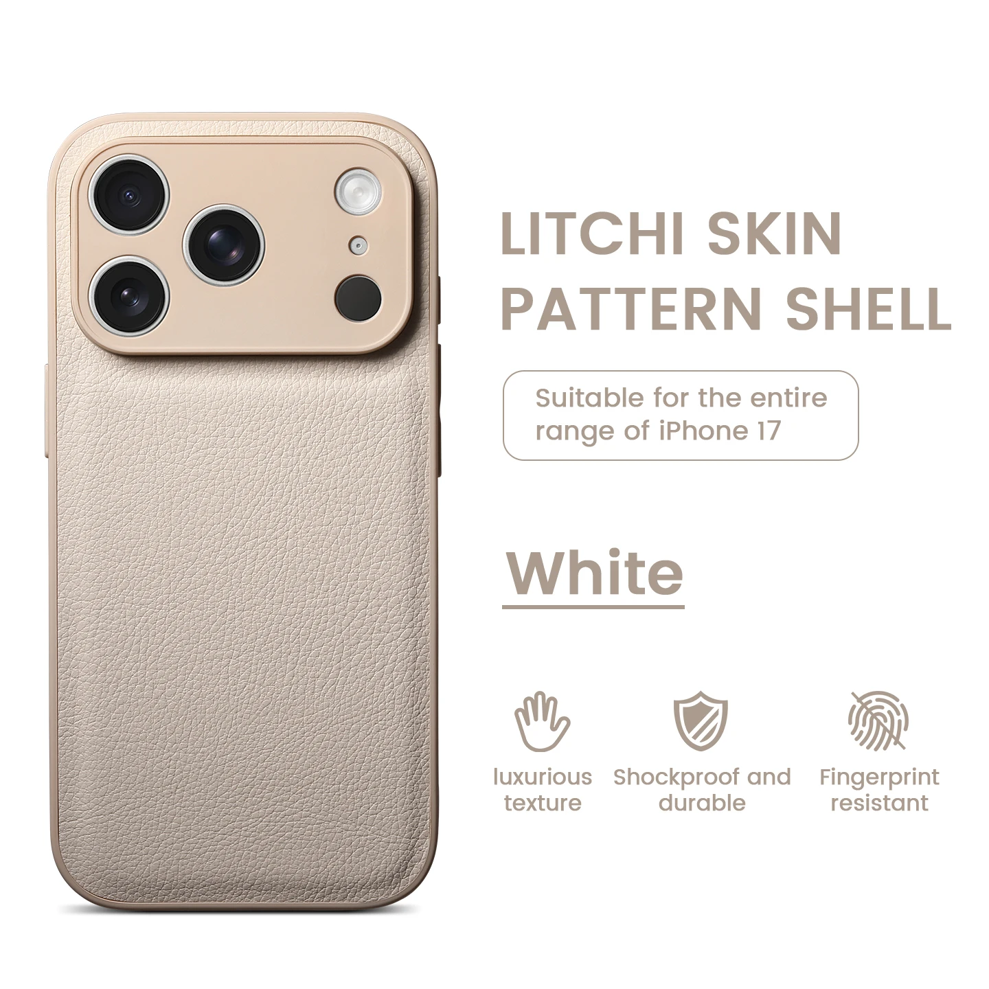 Luxury Lychee Pattern Leather Shockproof Phone Case - Solid Color Cover