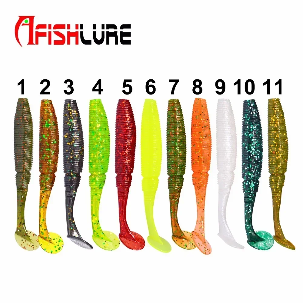 Fishing Lure T Tail Shad Wobblers Silicone Soft Lure Jig Head Insects Fake Bait Texas Rig 6pcs