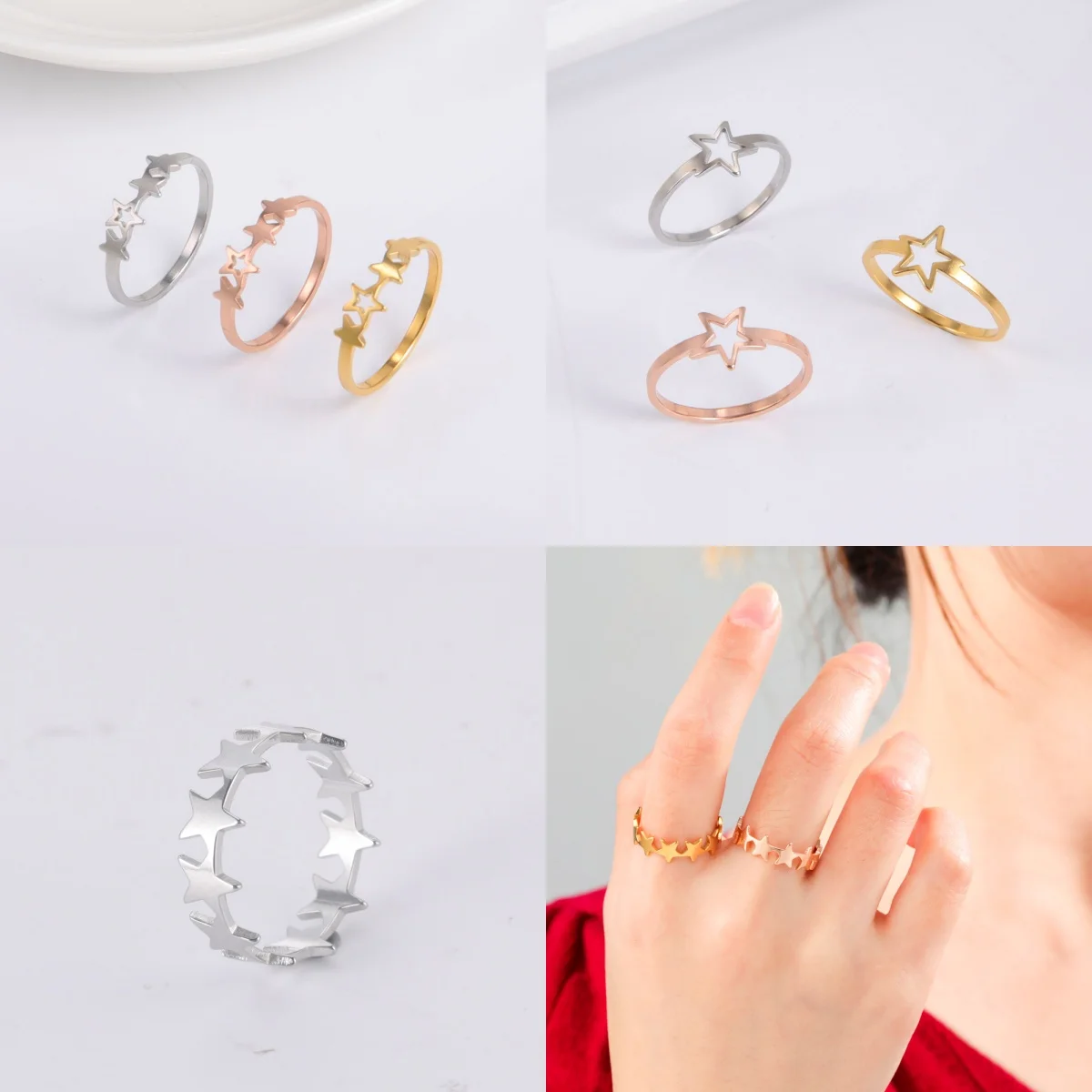 Kkjoy Simple Stainless Steel Silver Color Rings for Women Men Hollow Solid Star Finger Ring Gifts for Girls Jewelry