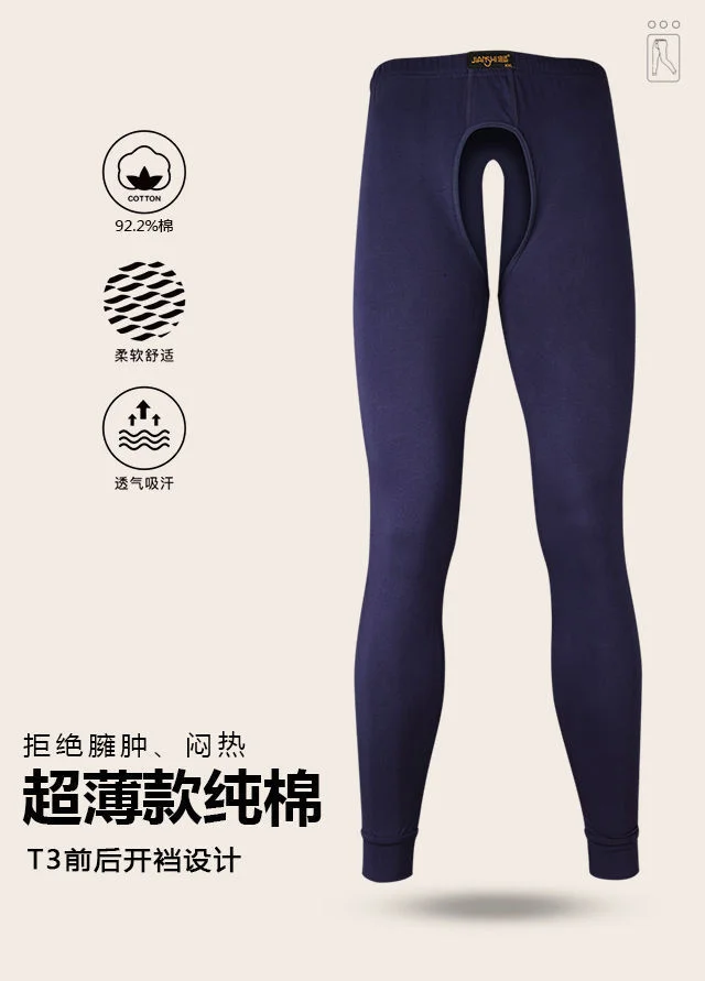 Description Picture 2 of itemSummer Spring Open Crotch Thin Men's Long Johns Tight Cotton Plus Size Mid-waist Leggings Trousers