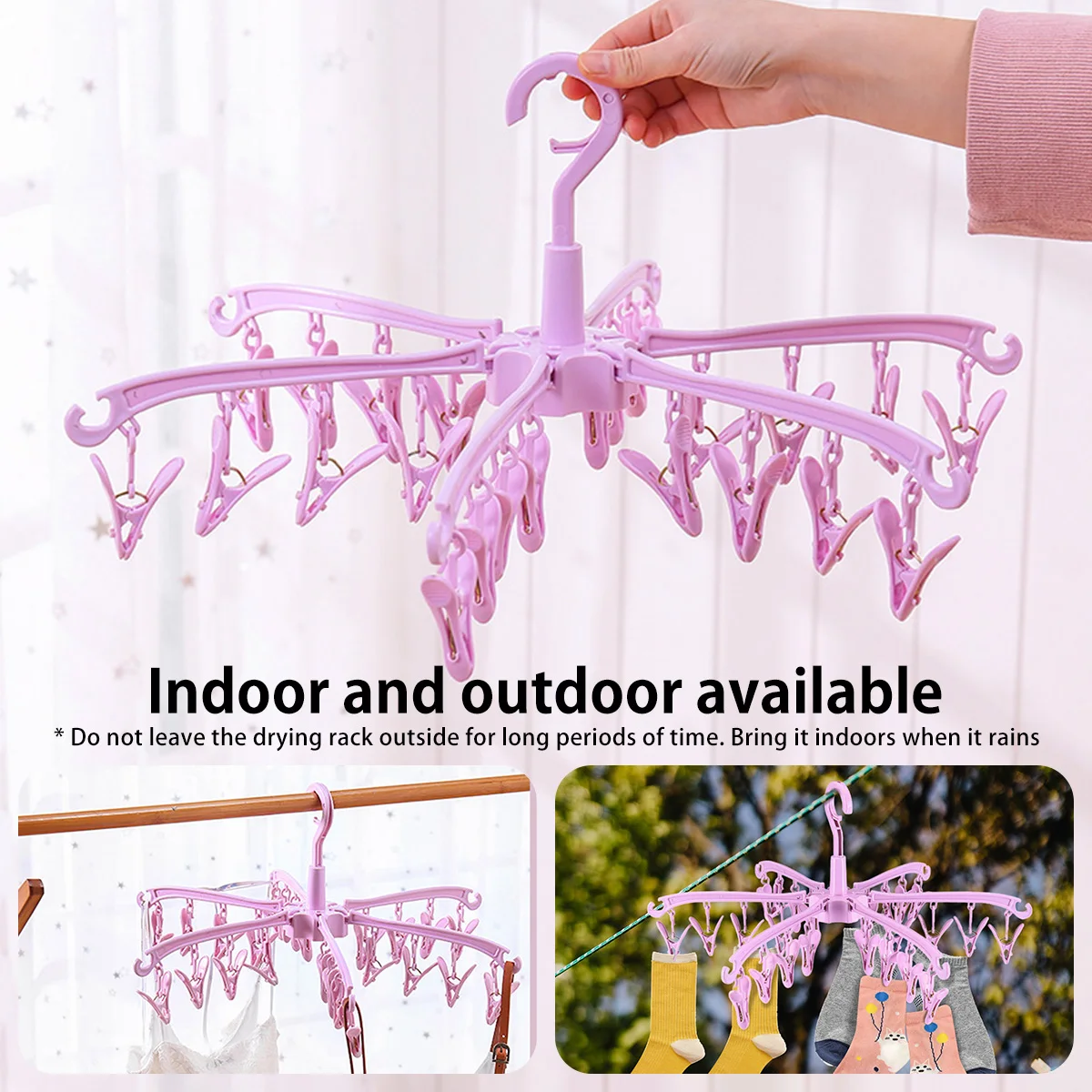24-Clips Windproof Drying Rack Rotatable Foldable Hanger Sock Dryer Household Multi-functional Underwear Clothes Drying Rack 6