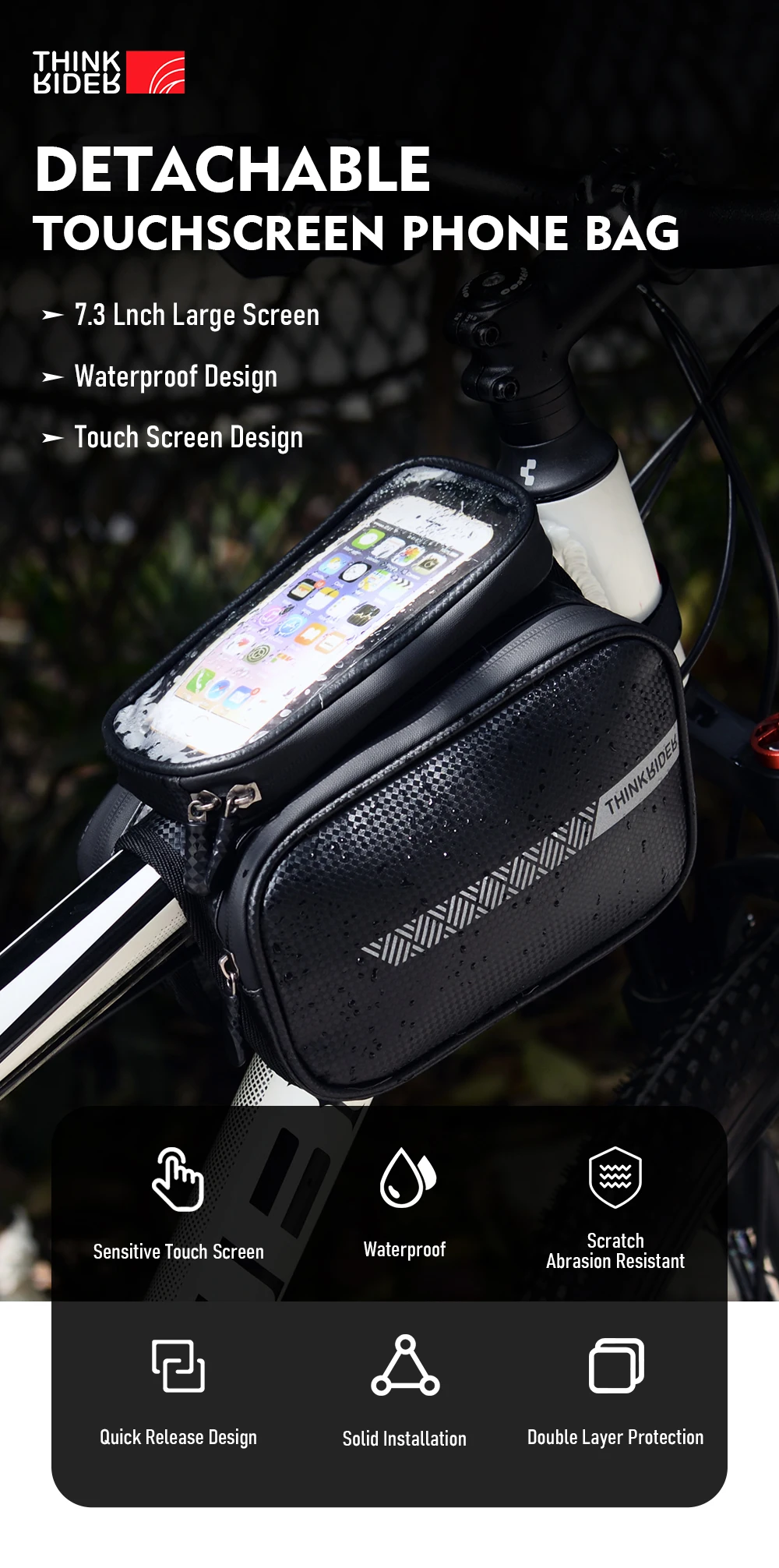 Description Picture 2 of itemThinkRider Bicycle Bag Rainproof Touch Screen Phone Top Tube Bag MTB Road Bike Frame Front Saddle Bag & Pannier Bike Accessories