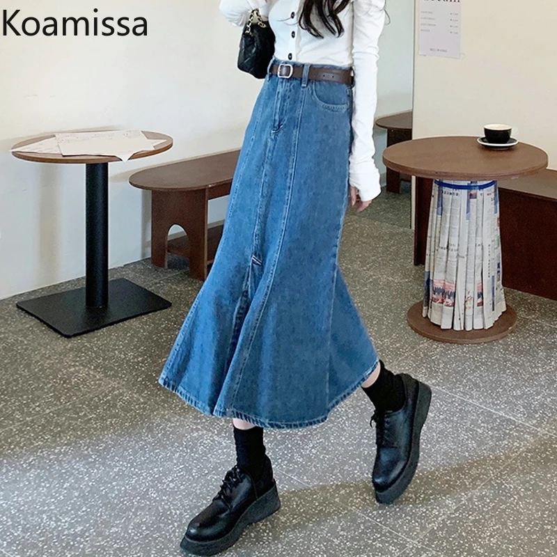 

Koamissa Women Mermaid Skirt Women's Spring Autumn Mid-length High-waisted Denim Skirts A-line Skirt 2022 New Hip Long Faldas