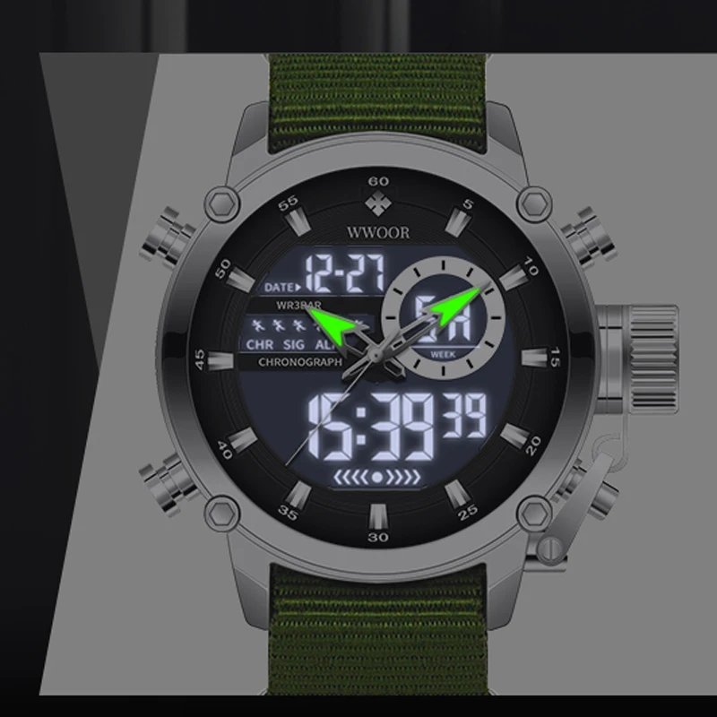 WWOOR 2023 Men Sport Watches Luxury Gold Quartz Waterproof Military LED Digital Wrist Watch For Men Clock Male Relogio Masculino