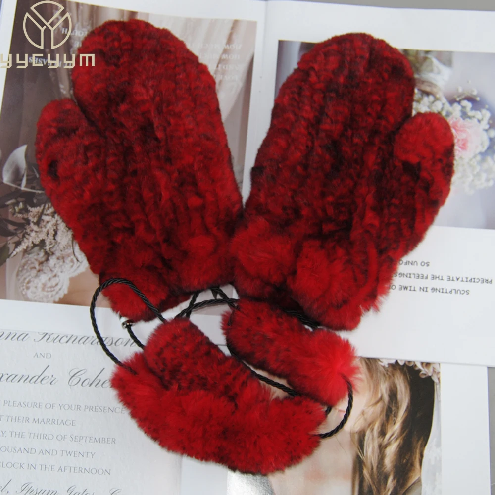 New Style Outdoor Genuine Fur Gloves Lady Natural Real Rex Rabbit Fur ...