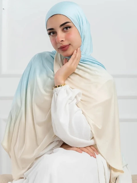 Nouveau Hijabs en Jersey dégradé Double face pour femmes, écharpe en coton pour femmes, enveloppes et châles, bandeau musulman, Turban islamique