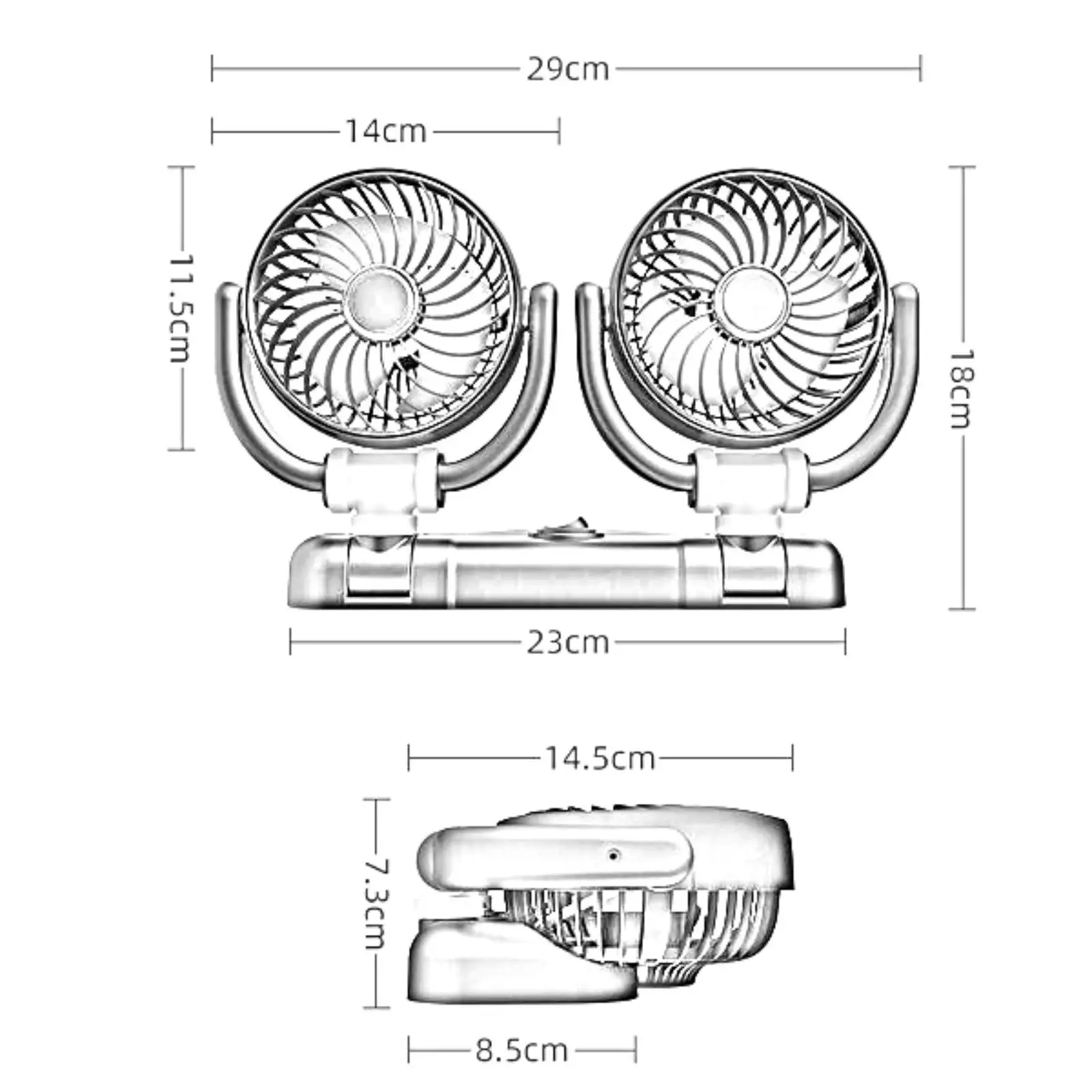 Dual Head Car Fan Portable Car Cooling Air Fan for Dashboard Home RV