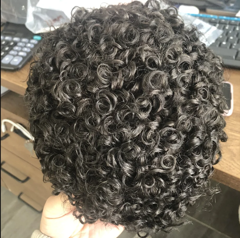 European Human Hair Toupee for Men 18mm Curly Fine Mono NPU Men Toupee Replacement System Hair Capillary Prosthesis Hair Units 4