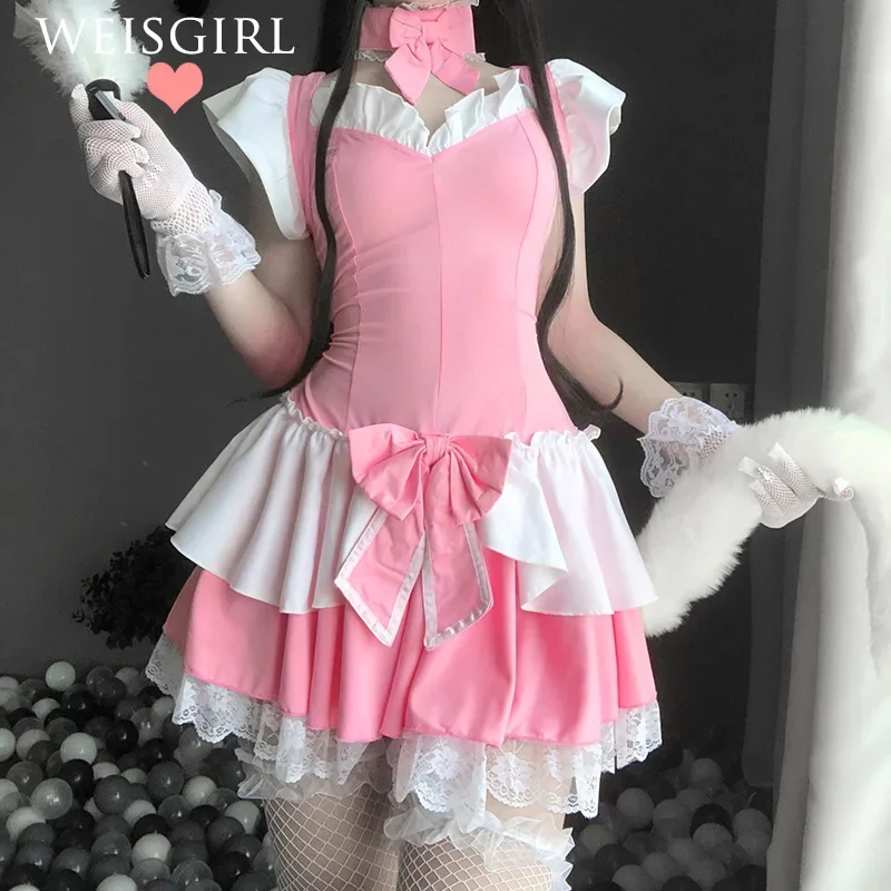 

Sweet Gothic Lolita Dresses Cosplay Costume Men Women Maid Outfit Anime Sexy Pink White Apron Dress Schoolgirl Costume