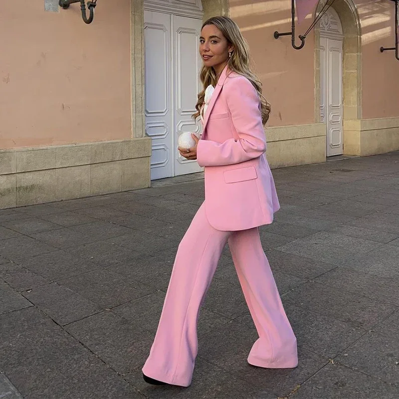 Elegant Blazer Pants Set Solid Loose Lapel Single-breasted Coat Wide Leg Trousers Sets Fall Office New in Matching Suits