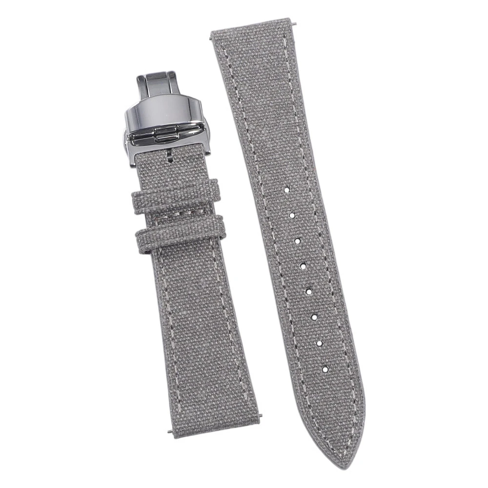 Elegant Canvas & Leather Quick Release Watch Strap - Butterfly Clasp, Tapered Design, 20mm/22mm Wide