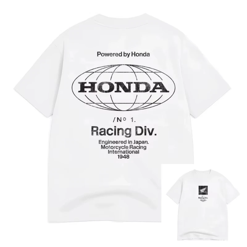 혼다 2026 뉴 핫 썸머 레트로 모터사이클 시리즈 프린트 루즈 넥 힙합 탑 논윙드 모터사이클 티셔츠 레이싱 티셔츠