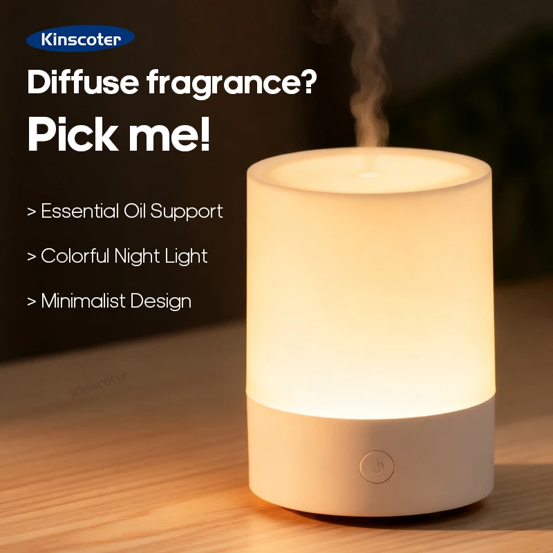 KINSCOTER Essential Oil Aromatherapy Diffuser Desktop Mini Air Humidifier Ultrasonic Sprayer with RGB Colorful Night Light 1