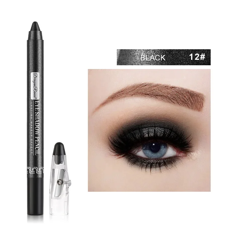 Smoky Dark Brown Eyeshadow Pencil Stick Waterproof Pearlescent Colourful Metallic Glitter Eye Shadow Highlighter Pen Makeup Tool