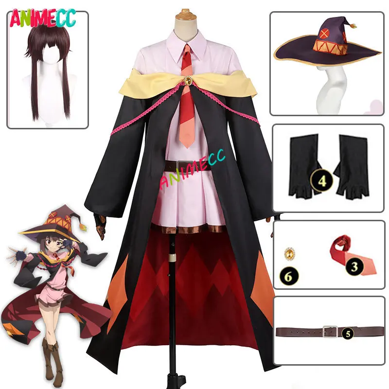 

Megumin Cosplay Costume Wig Anime KonoSuba Cosplay Witch Outfit Uniform Hat Arch Wizard Crimson Halloween Partty Women
