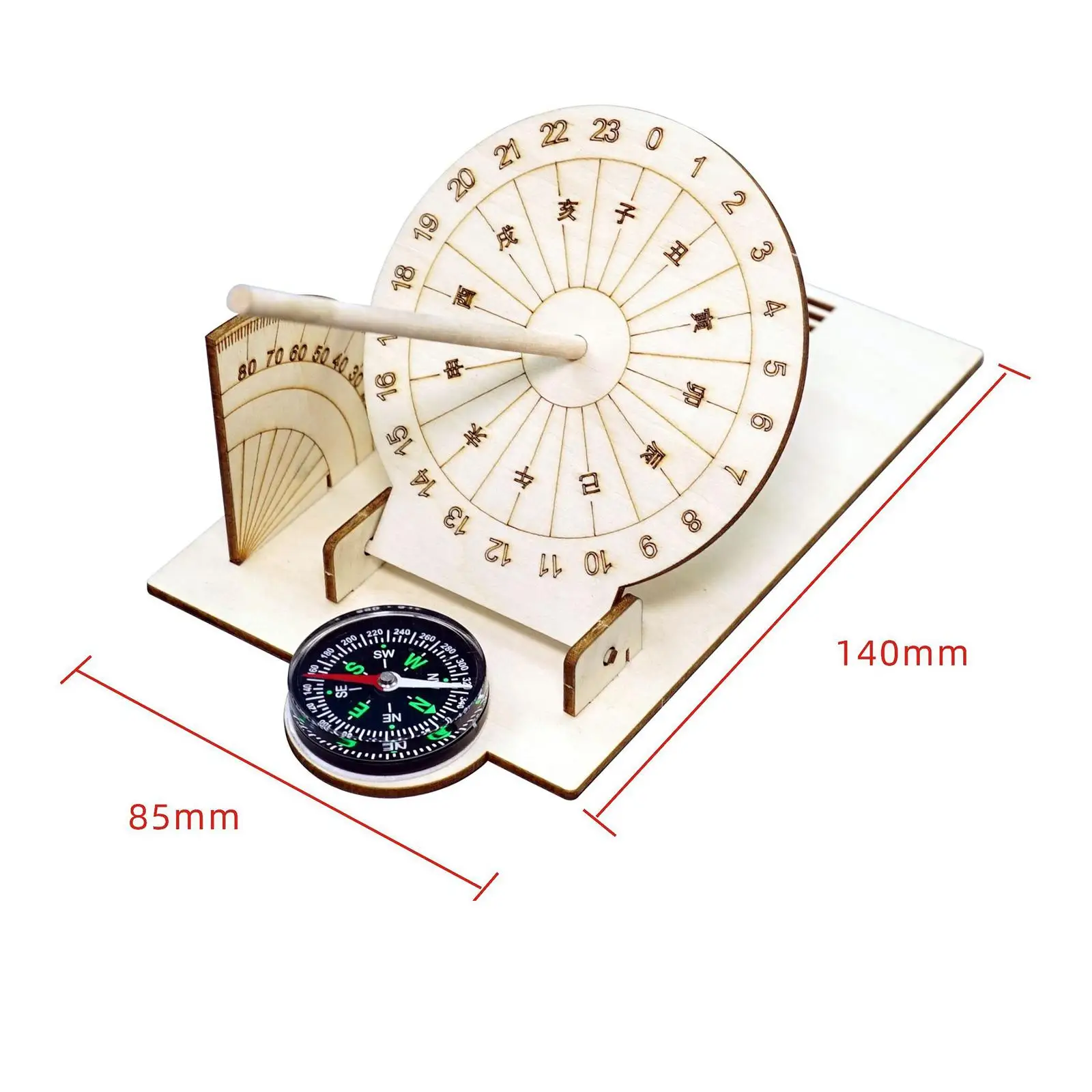 Sundial Model Wooden Educational Toy Equatorial Sundial Clock for Outdoor Children