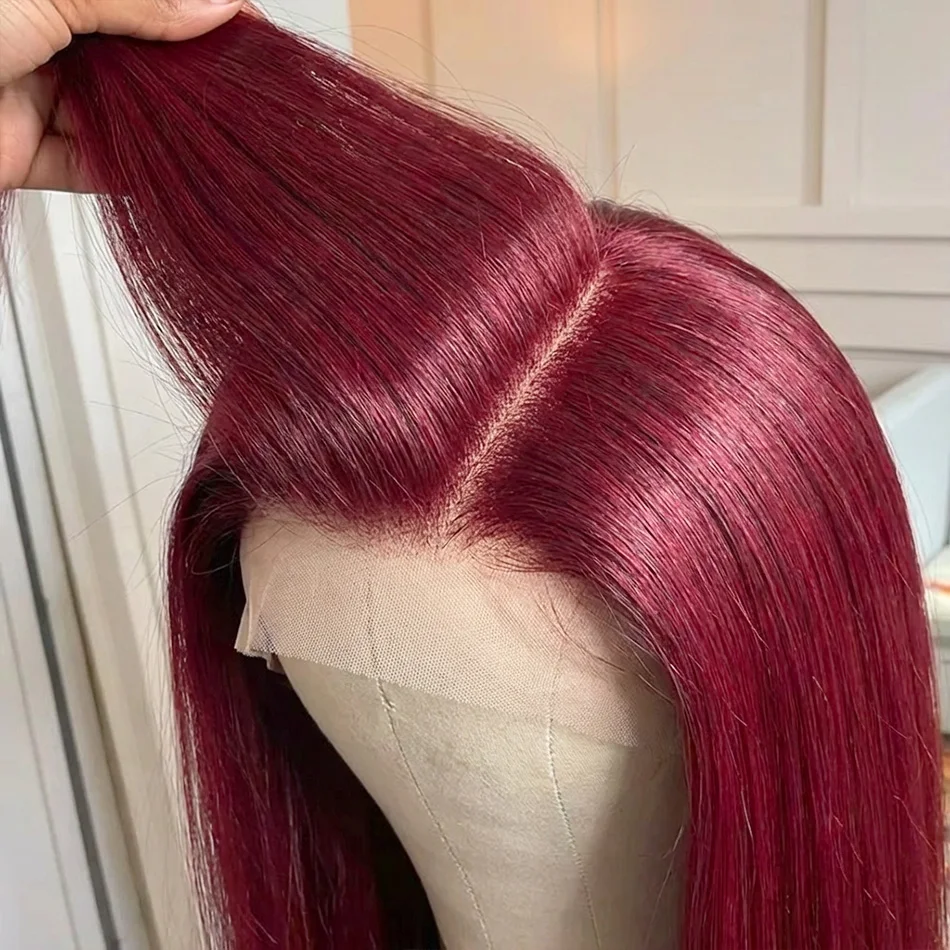 250 Density Red 99J Straight Colored 13x4 Lace Front Human Hair Wigs Burgundy Transparent Lace Frontal Human Hair Wig For Women 1