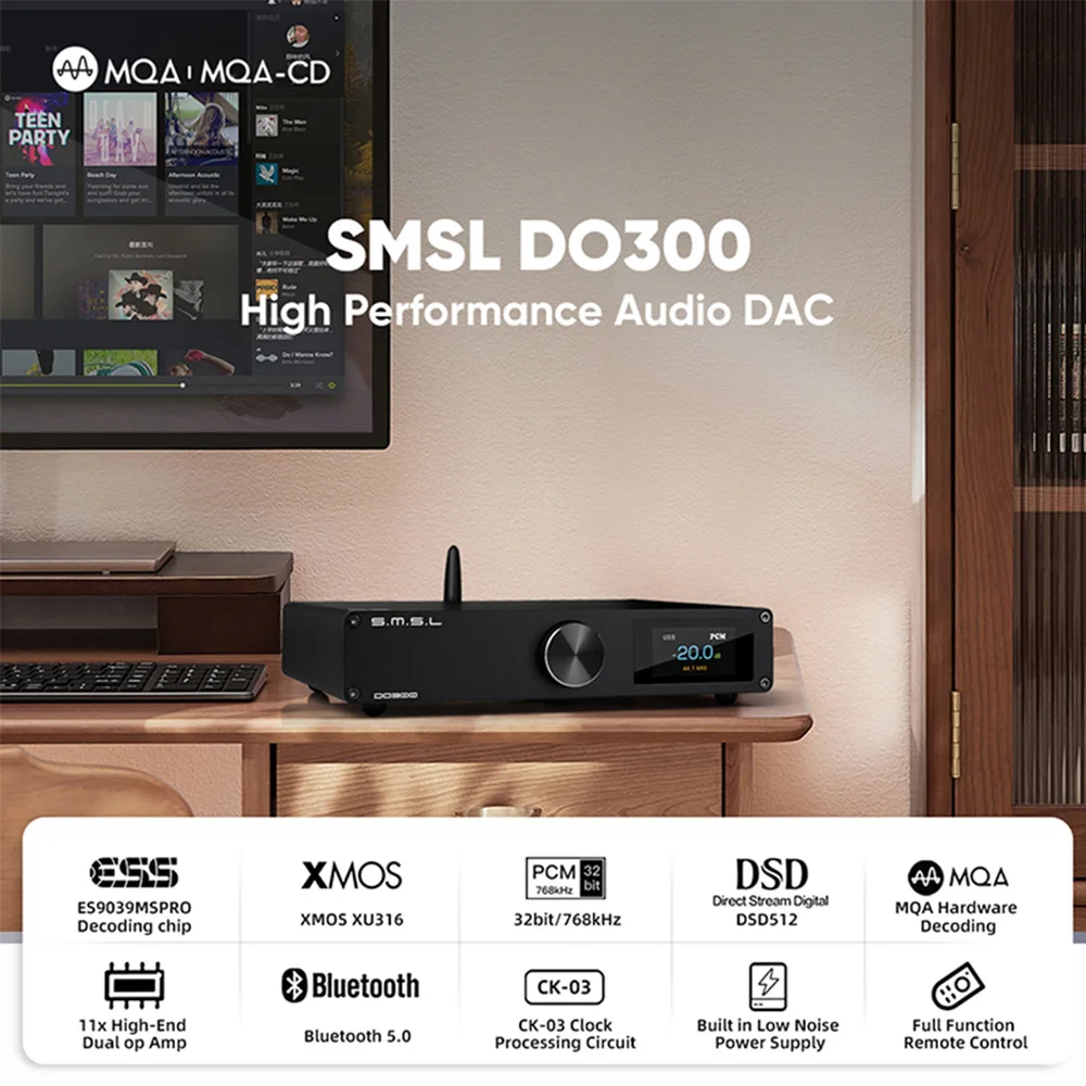 Smsl Do300 Audio Dac Con Telecomando Muslimah Mqa Cd Xmos Xu316 Dsd512 32Bit 768Khz Bluetooth Ldac Xlr I2S Decoder