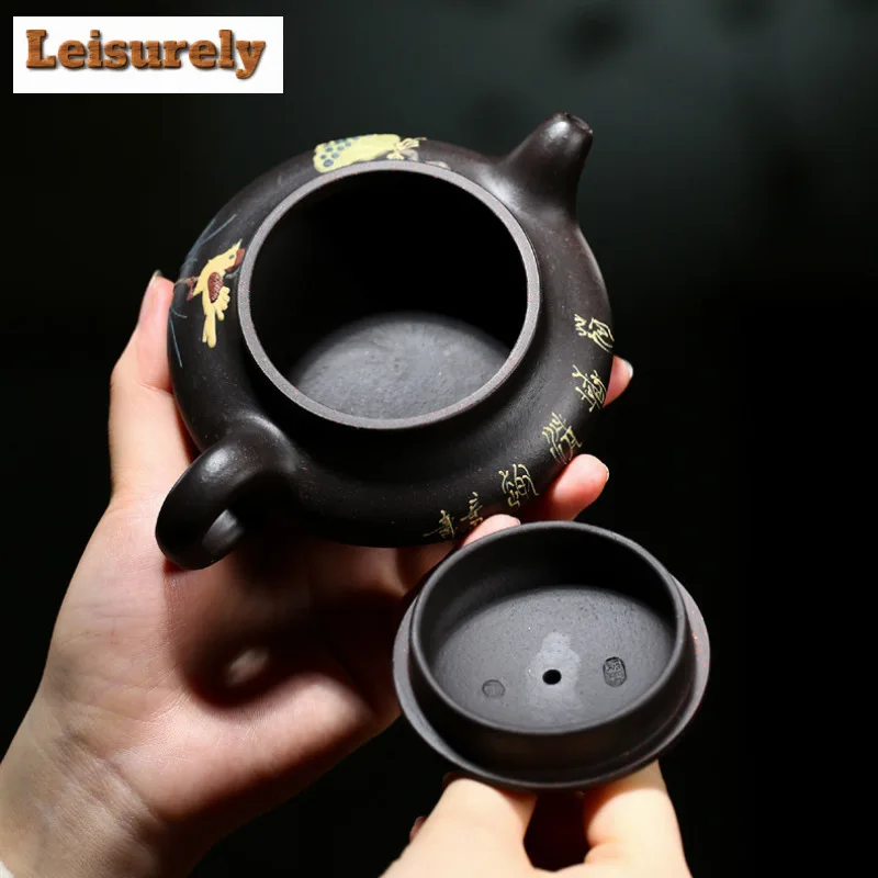 200ml Retro Yixing Purple Clay Teapots Handmade Lotus Conical Bamboo Hat Pot Raw Ore Black Mud Kettle Zisha Tea Set Supplies Cha