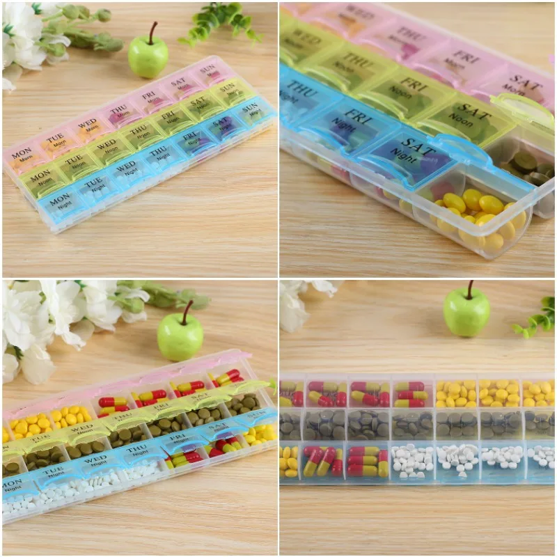 Weekly Portable Travel Pill Cases Box 7 Days Organizer 14 Grids Pill Container Storage Tablets Drug Vitamins Medicine Fish Oils