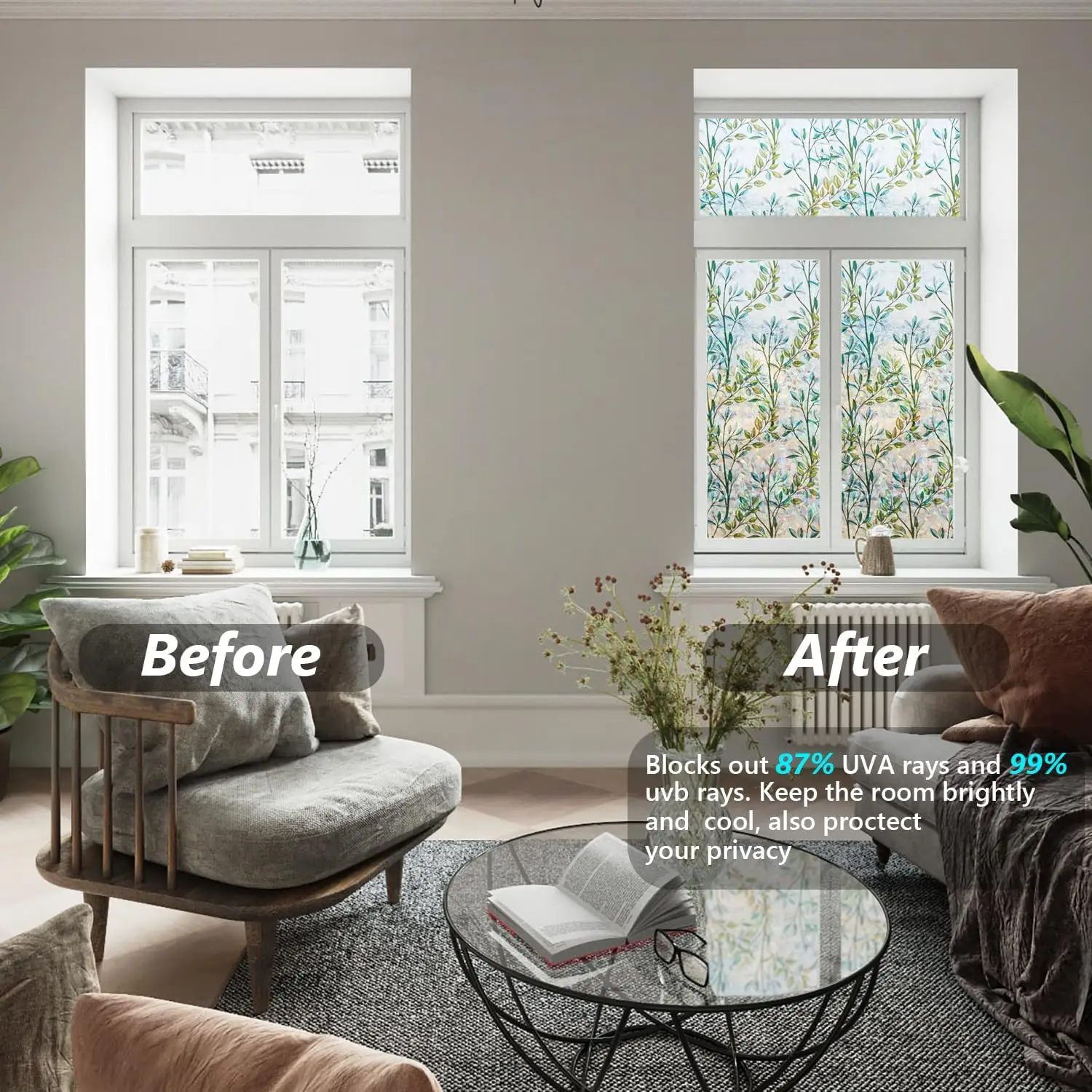 Window Privacy Film Window Film 3D Window Privacy Film No Glue Glass Sticker Heat Control Anti UV for Home Office Use Glass Door Privacy Protection