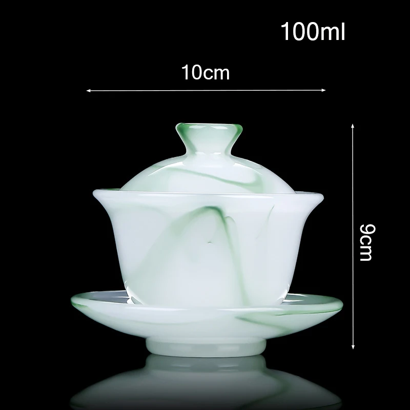 Emerald Green Jade Porcelain Gaiwan-Chufang Small Tea Tureen 100ml Sancai Cover Bowl Colored Glass Tea Cup for One Person
