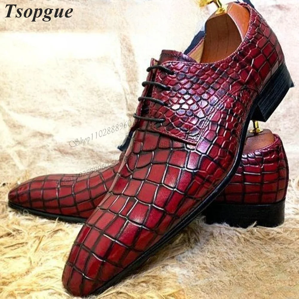 

Cross-Tied Red Alligator Skin British Style Men's Pumps Men Shoes Slip-On Runway Casual Party Shoes 2023 Fashion Zapatillas Muje