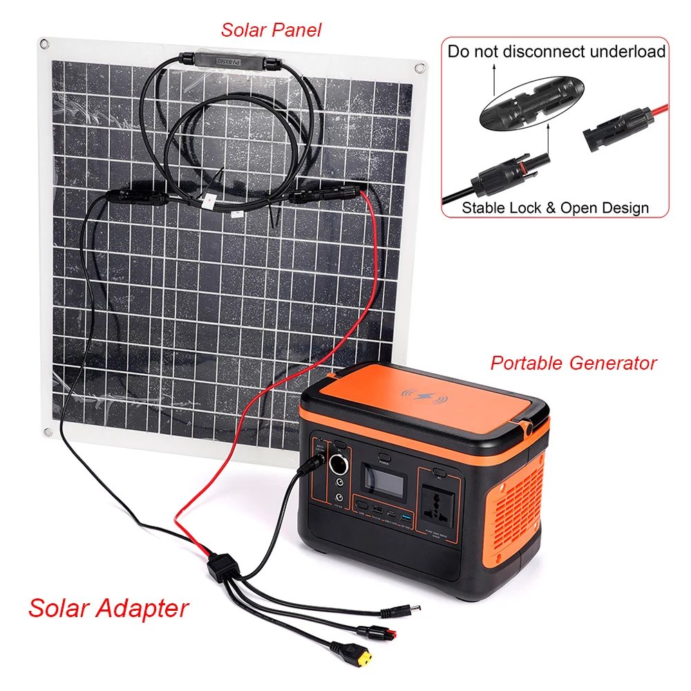 

4-in-1 Solar Panel Connector XT60 5521 Male Conn Solar Cable 12-16 AWG Outdoor Power Charging Cable