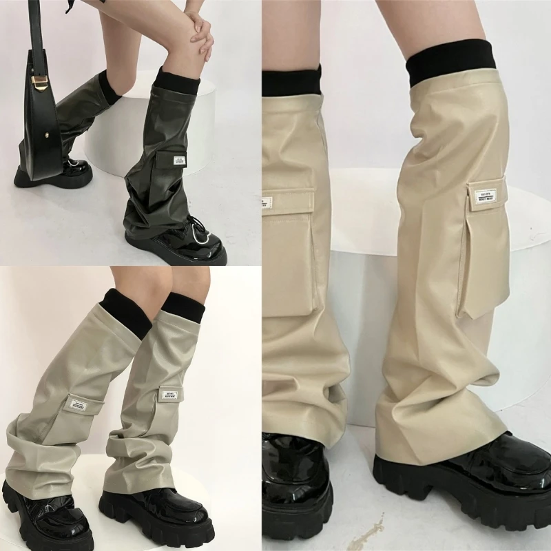 

PU Leathers Leg Warmers Socks Girls Streetwear Leg Sleeve Cover Knee High Socks
