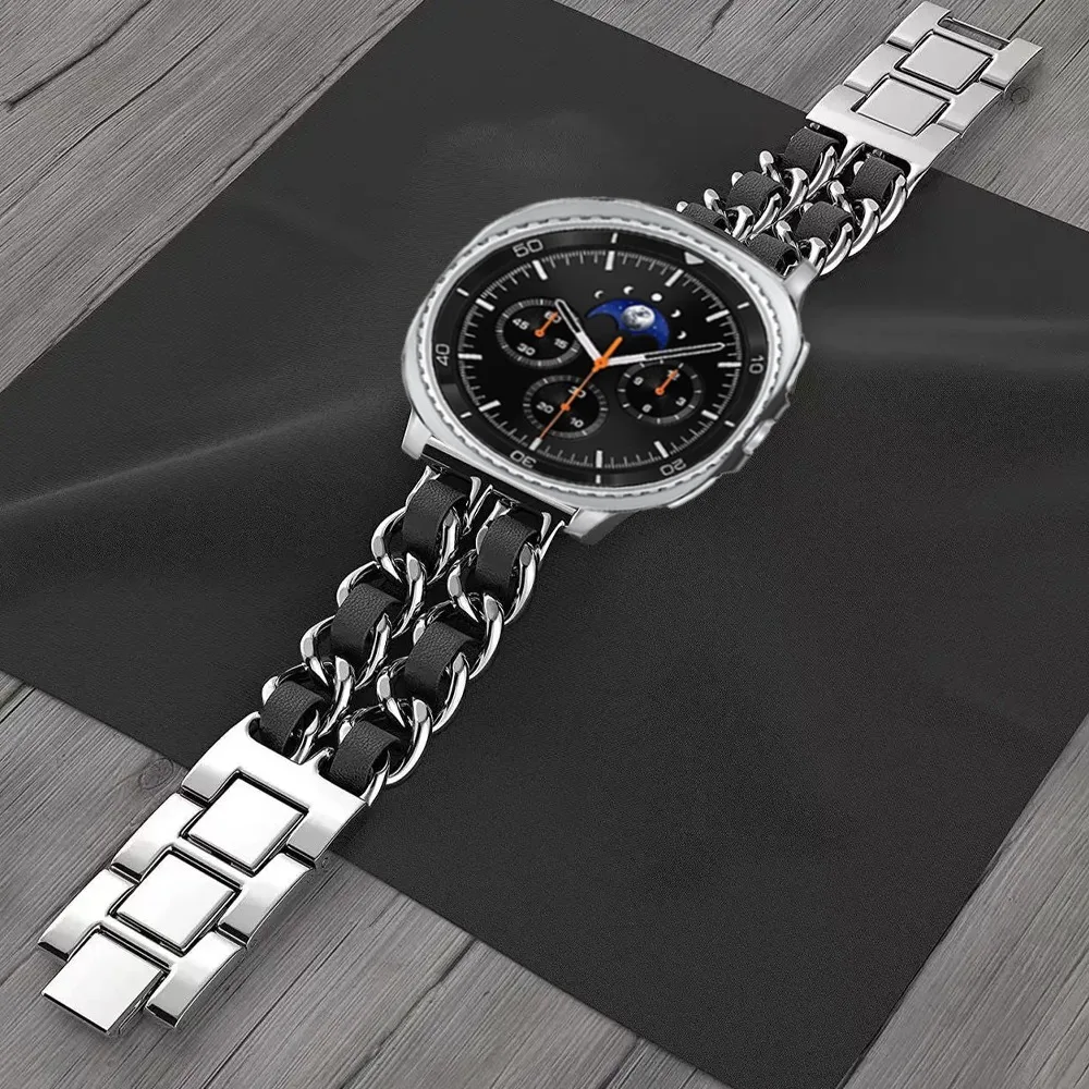 Stylish Metal & Leather Strap Fashion Wristband