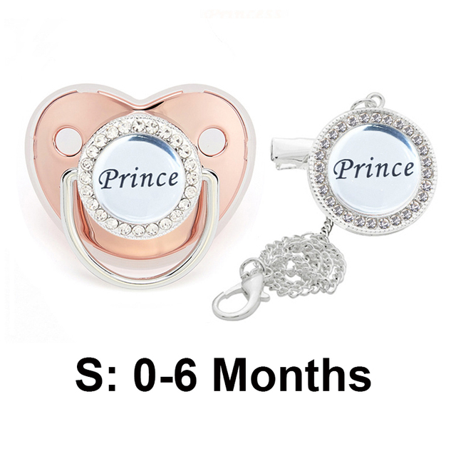 Bling Baby Pacifier Clips Rhinestone Newborn BPA Free Silicone Baby Soother with Chain Baby Shower Gifts Prince Princess