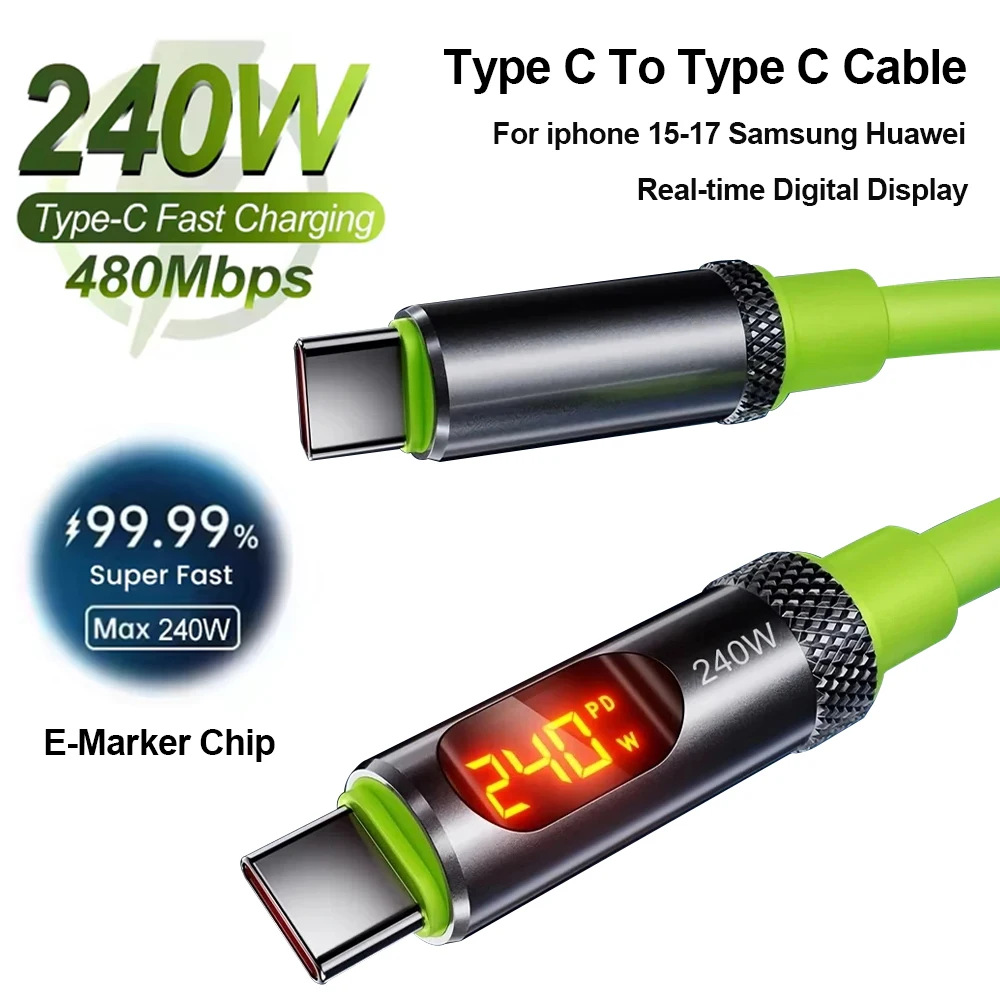 240W USB C to Type C 케이블 LED 디스플레이 고속 충전 케이블 듀..