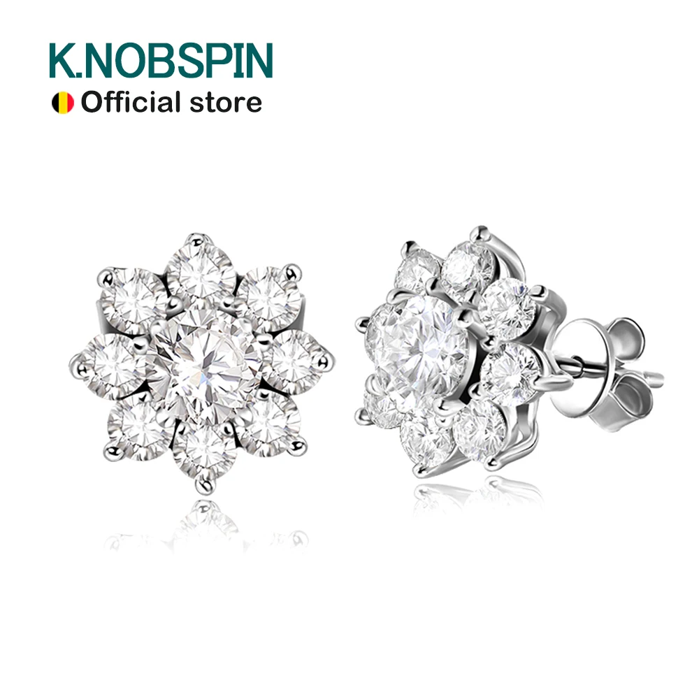 Knobspin D Vvs1 All Moissnaite Diamond Earring Per Le Donne 925 Sterling Sliver Plated 18K White Gold Stud Ear Wedding Fine Jewelry