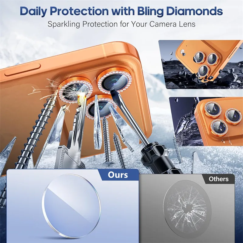 Luxury Diamond Glass Camera Lens Protector with Metal Ring Cover