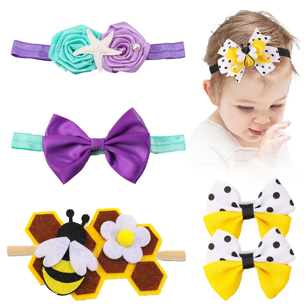 

ncmama 3Pcs/set Bee Flower Hairbands For Newborn Baby Soft Nylon Kids HairBand Headband Toddler Turban Hair Accessories ornament