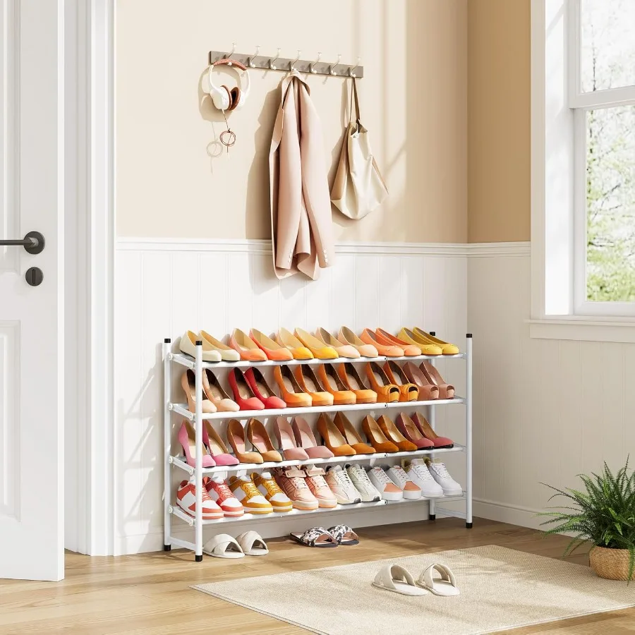 Expandable Shoe Rack for Closet 4 Tier 2941Adjustable Stackable Shoe Shelf Storage Metal Shoe Rack Organizer for Front Door Ent