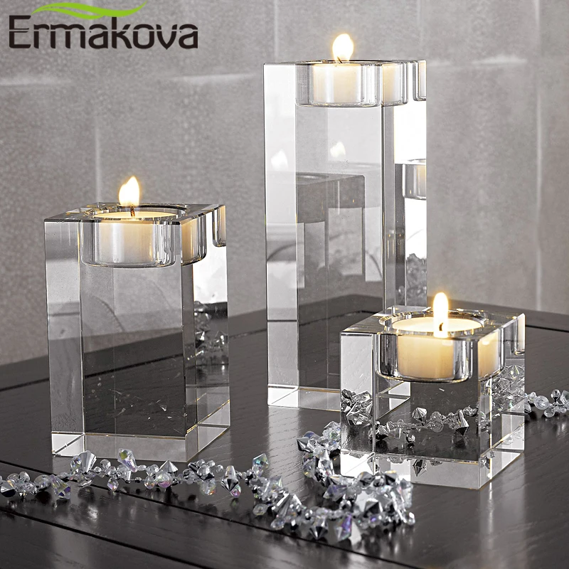 3 pcs Black Crystal Candlestick Pillar Candelabra Wedding Party Modern Design 