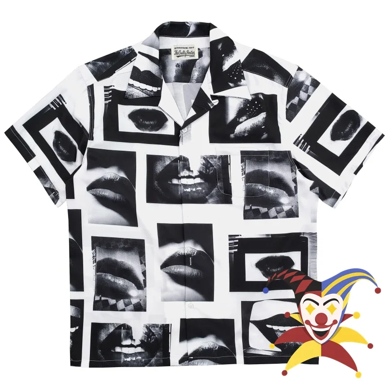 

Black White WACKO MARIA Hawaii Beach Shirts Men Women Lip Couple Shirt